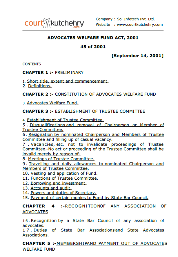 Advocates Welfare Fund Act, 2001